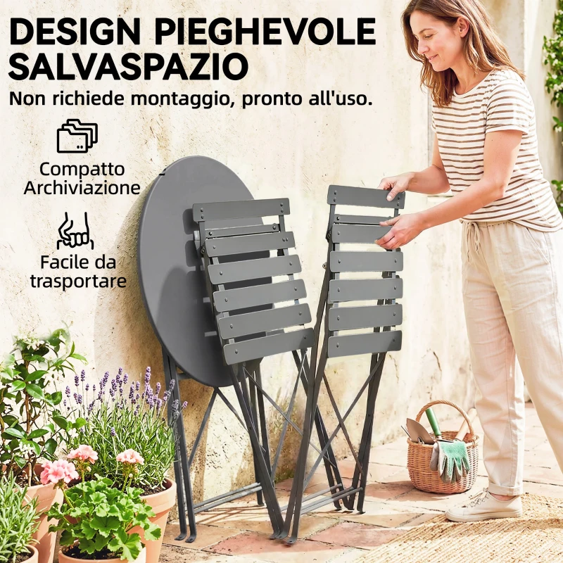 Outsunny Set Bistrò Esterno, Arredo Giardino Pieghevole con Tavolo e 2 Sedie, Nero.
