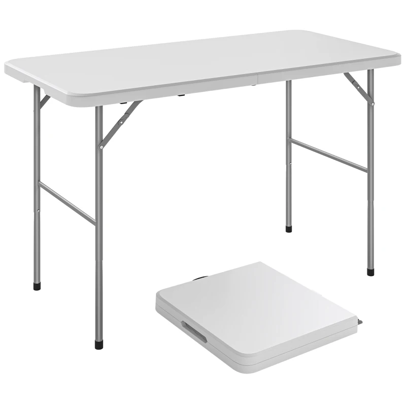 Outsunny Tavolo da Campeggio Pieghevole a 2 Altezze con Maniglia, in HDPE, 120x60x74 cm, Bianco