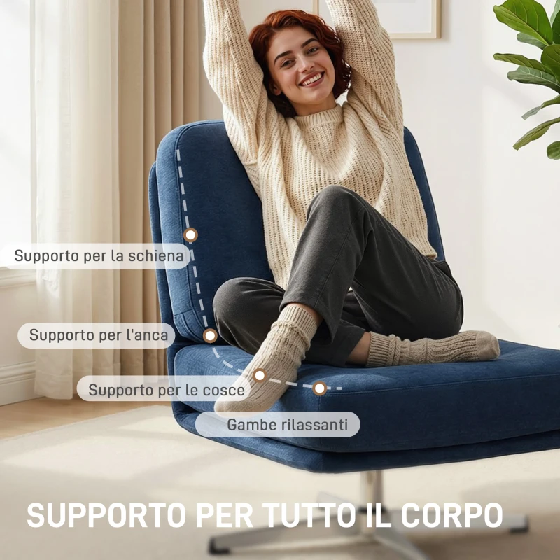 HOMCOM Sedia da Salotto Girevole in Tessuto Effetto Ciniglia e Metallo, 70x87x84 cm, Blu Scuro