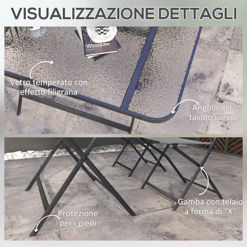 Outsunny Set Tavolo e Sedie da Giardino 5pz con 4 Sedie Pieghevoli in Texteline Traspirante, Grigio