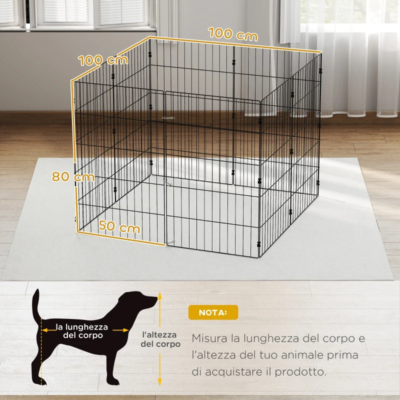 PawHut Recinto per Cani Recinto Espandibile Pieghevole in Metallo 50x80 cm Nero