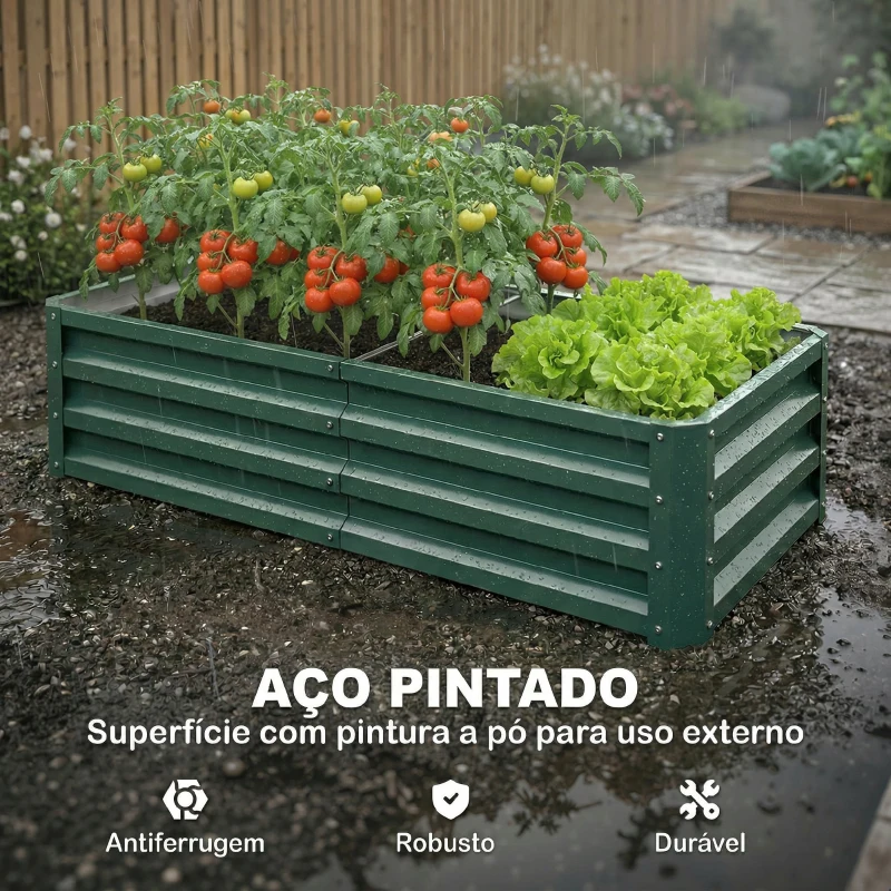 Outsunny Caixa de Plantio de Aço Galvanizado para Cultivar Plantas Flores Floreira Exterior Retangular com Fundo Aberto 120x60x30,5 cm Verde