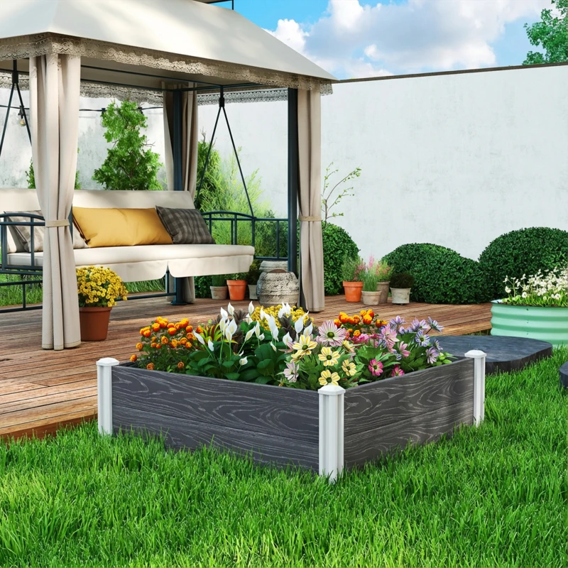 Outsunny Letto da Giardino in Vinile con Fondo Aperto e Design a Incastro, 102x102x33 cm, Grigio Scuro