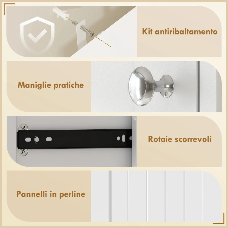 HOMCOM Mobile Bagno con Cesto per Biancheria Pieghevole, Armadietto e 2 Cassetti, in Legno, 45x30x171 cm, Bianco