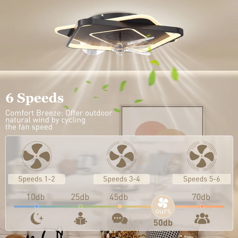 HOMCOM Deckenventilator mit Licht und Fernbedienung, LED-Deckenventilator mit 6 Geschwindigkeiten, 3 Farbtemperaturen