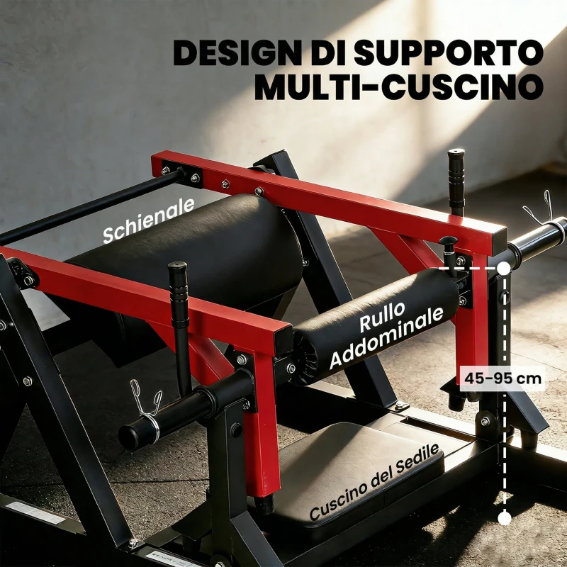 SPORTNOW Macchina per Hip Thrust con Pedana Regolabile, Capacità 270 kg e Porta Pesi, Rosso