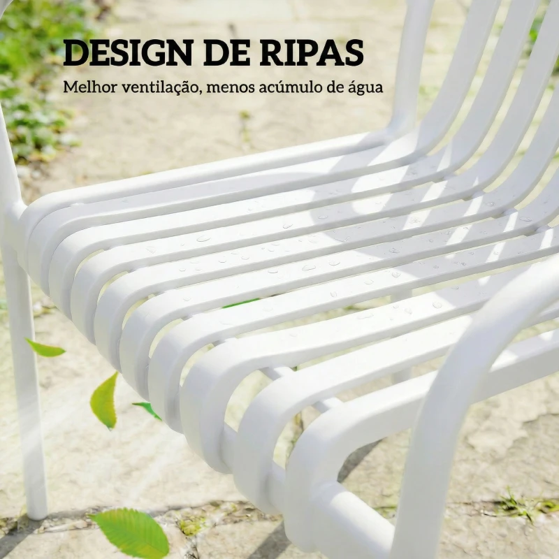 Outsunny Conjunto de 4 Cadeiras de Jardim Exterior Empilháveis de PP com Encosto Curvado Assento com Ripas 55x58,5x81,5 cm Branco