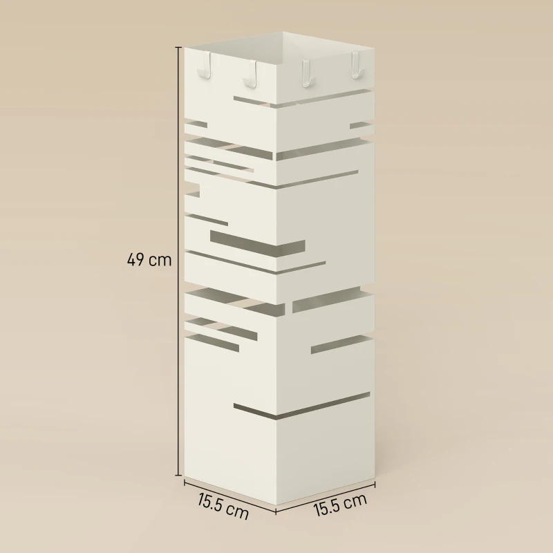 HOMCOM Portaombrelli Quadrato in Metallo con Vassoio Antigoccia Rimovibile e 4 Ganci, 15.5x15.5x49 cm, Beige