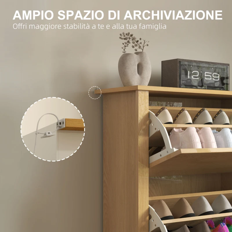 HOMCOM Scarpiera Slim per 18 Paia di Scarpe, 3 Cassetti con 2 Ripiani Regolabili e Rimovibili, 72x26x112 cm, Naturale