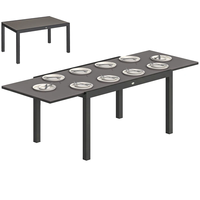 Outsunny Tavolo da Giardino Allungabile per 8-10 Persone con Piano in Vetro Temperato, in Alluminio, 140/240x90 cm, Nero