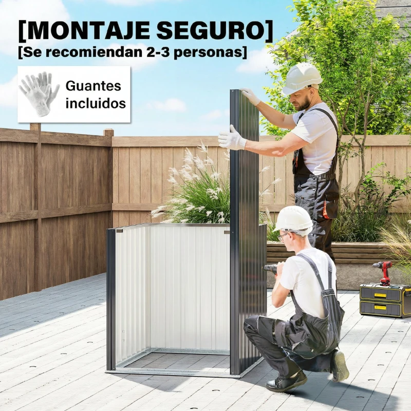 Outsunny Cobertizo de Jardín Exterior 0,69 m² 83x89x163 cm con Techo Inclinado Puerta con Cerradura Incluye Guantes Gris Oscuro