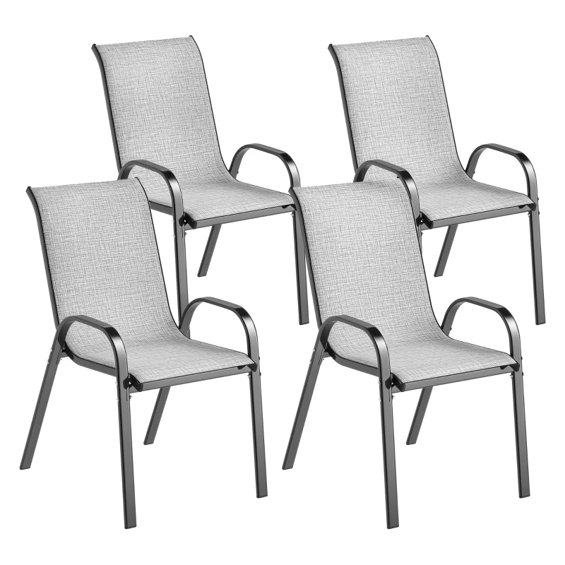 Outsunny Set 4 Sedie da Giardino Impilabili con Braccioli Curvi, in Acciaio e Tessuto Traspirante, 54x71x93 cm, Grigio