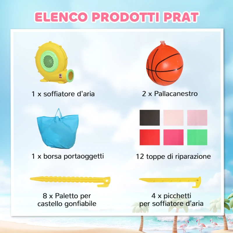 AIYAPLAY Castello Gonfiabile per Bambini con Scivolo, Trampolino, Vasca di Palline e Canestro Basket, 255x230x196 cm, Rosa