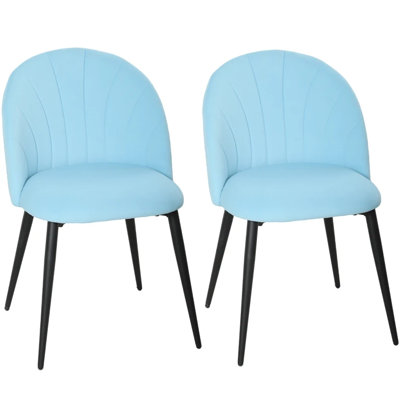HOMCOM Set 2 Sedie da Pranzo Imbottite con Schienale a Conchiglia in Velluto, 52x55x79 cm, Azzurro