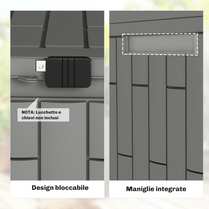 Outsunny Baule da Giardino 227L in Resina Impermeabile e Anti UV con Chiusura a Chiave, 106.5x43x54.5 cm, Grigio