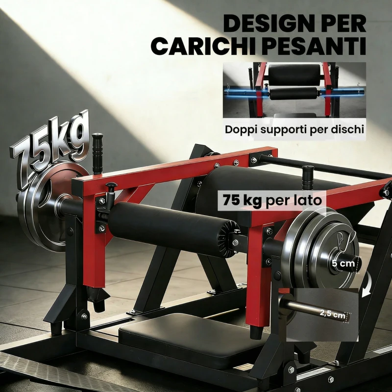 SPORTNOW Macchina per Hip Thrust con Pedana Regolabile, Capacità 270 kg e Porta Pesi, Rosso