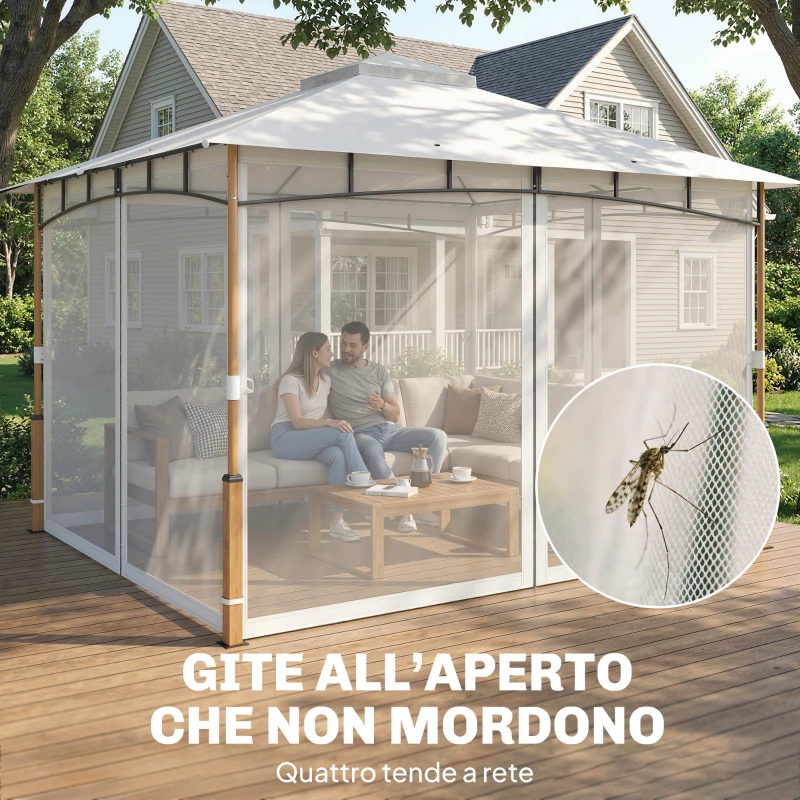Outsunny Gazebo 3 x 3,6 m, Tetto Doppio UPF50+ con Rete, Crema