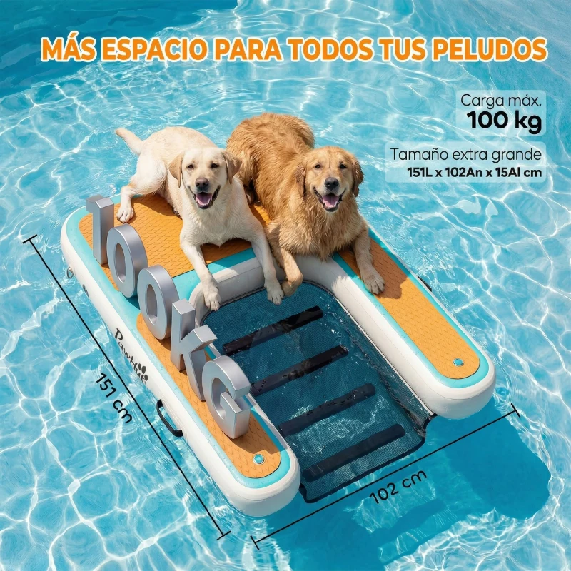 PawHut Rampa de Agua Hinchable para Perros para Piscina Barcos Lagos 151x102 cm con Superficie Antideslizante de EVA