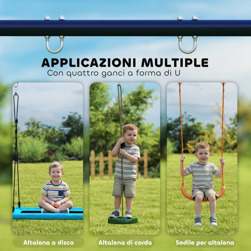 AIYAPLAY Struttura per Altalena da Giardino per Bambini 3-8 Anni in Acciaio, 4 Ganci, 260x160x178 cm, Blu