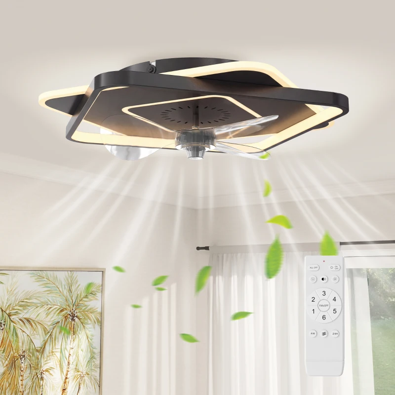 HOMCOM Deckenventilator mit Licht und Fernbedienung, LED-Deckenventilator mit 6 Geschwindigkeiten, 3 Farbtemperaturen