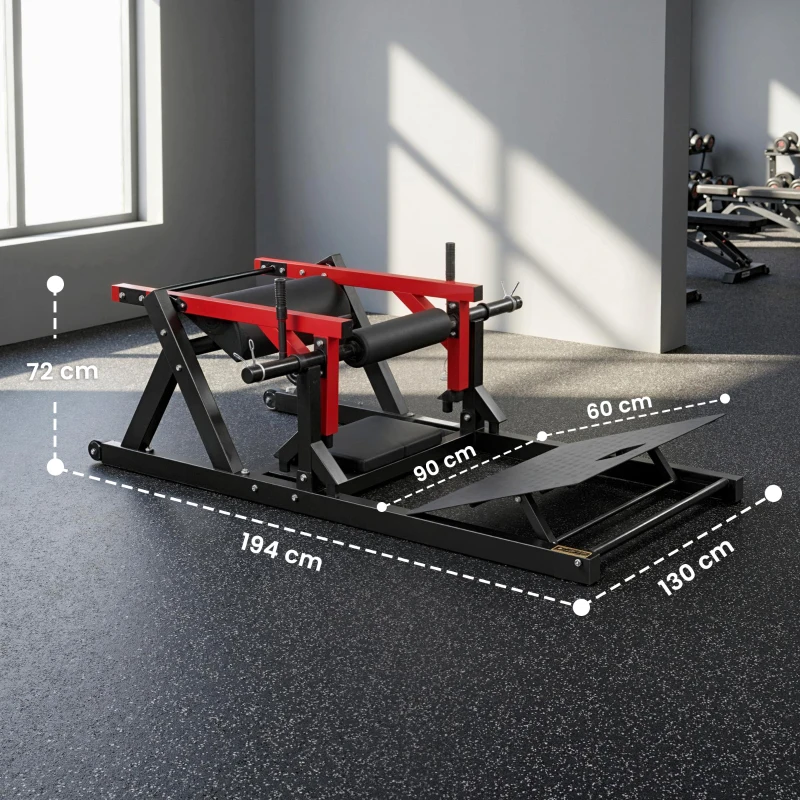 SPORTNOW Macchina per Hip Thrust con Pedana Regolabile, Capacità 270 kg e Porta Pesi, Rosso