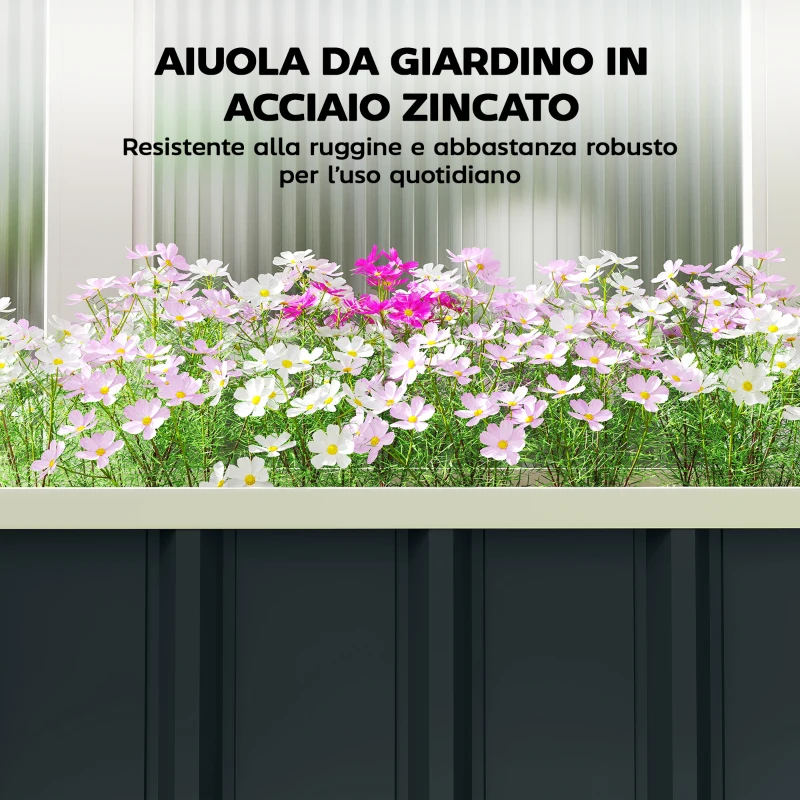 Outsunny Letto per Orto Rialzato con Fondo Aperto e Bordi Piegati in Acciaio, 136x52x31 cm, Grigio Scuro