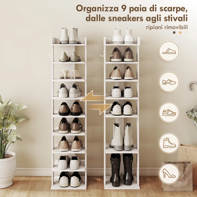 HOMCOM Scarpiera Organizzatore di Scarpe 9 Ripiani per Ingresso Bianco