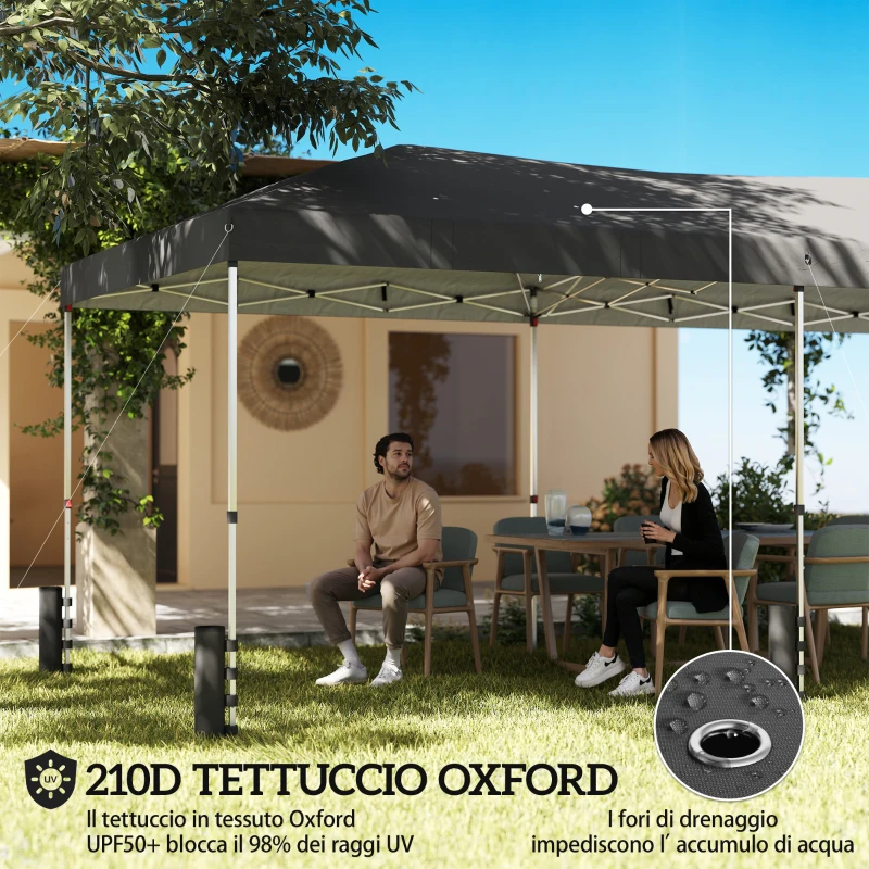 Outsunny Gazebo Pieghevole 3x6 m con 6 Pareti Laterali, Sacchi e Picchetti, in Metallo e Tessuto Oxford, Grigio Scuro