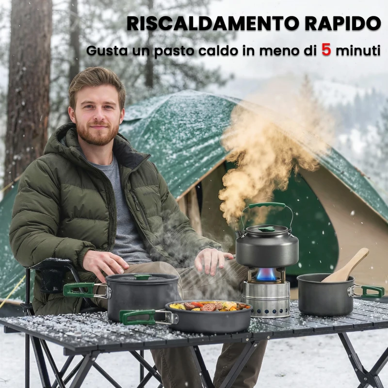 Outsunny Set di Pentole Campeggio 4-5 Persone, Cucina Campeggio Alluminio, Grigio