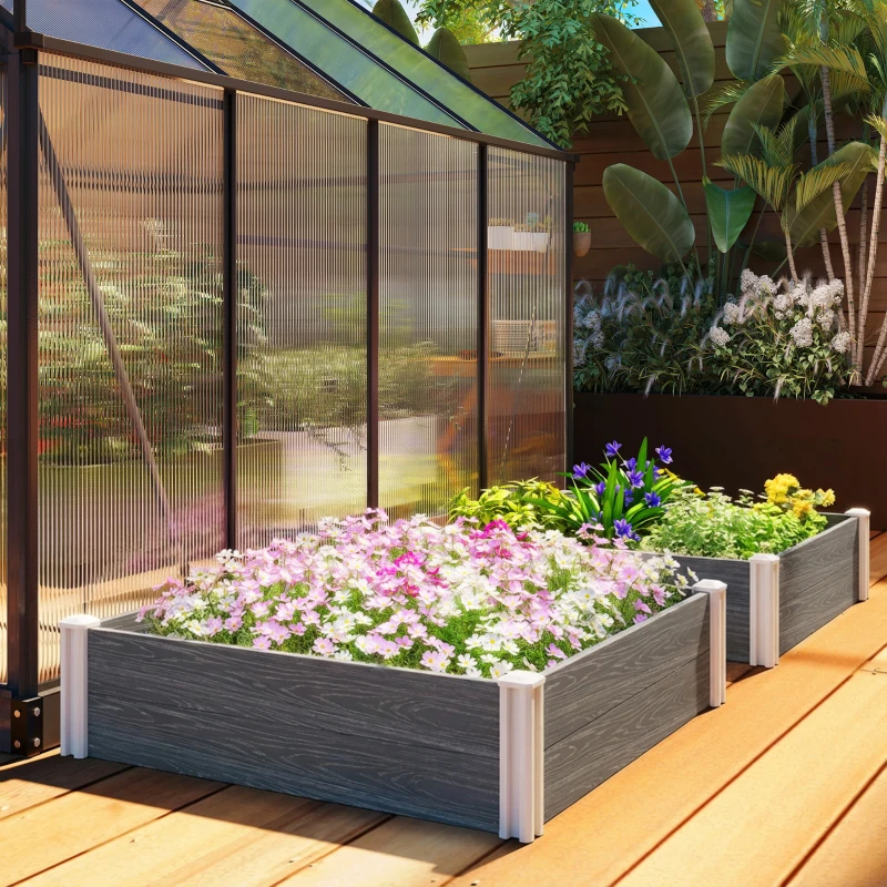 Outsunny Letto da Giardino in Vinile con Fondo Aperto e Design a Incastro, 102x102x33 cm, Grigio Scuro