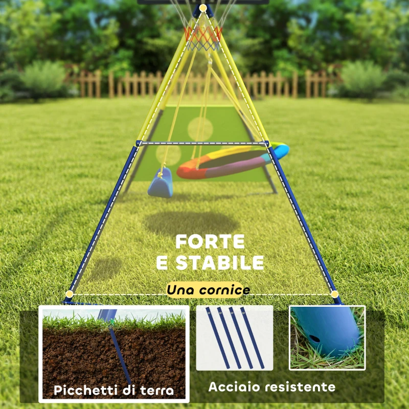 AIYAPLAY Set Altalena da Giardino 4 in 1 per Bambini 3-8 Anni con 2 Altalene, Canestro e Porta da Calcio