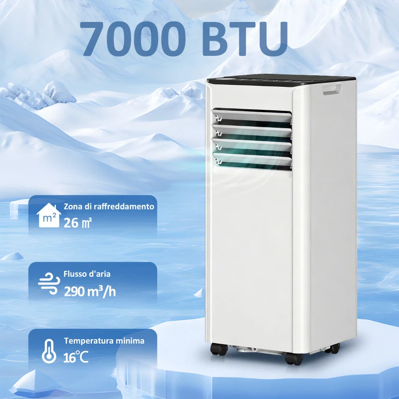 HOMCOM Condizionatore Portatile 7000 BTU: Raffreddamento, Deumidificatore, Ventilatore, Modalità Notturna.