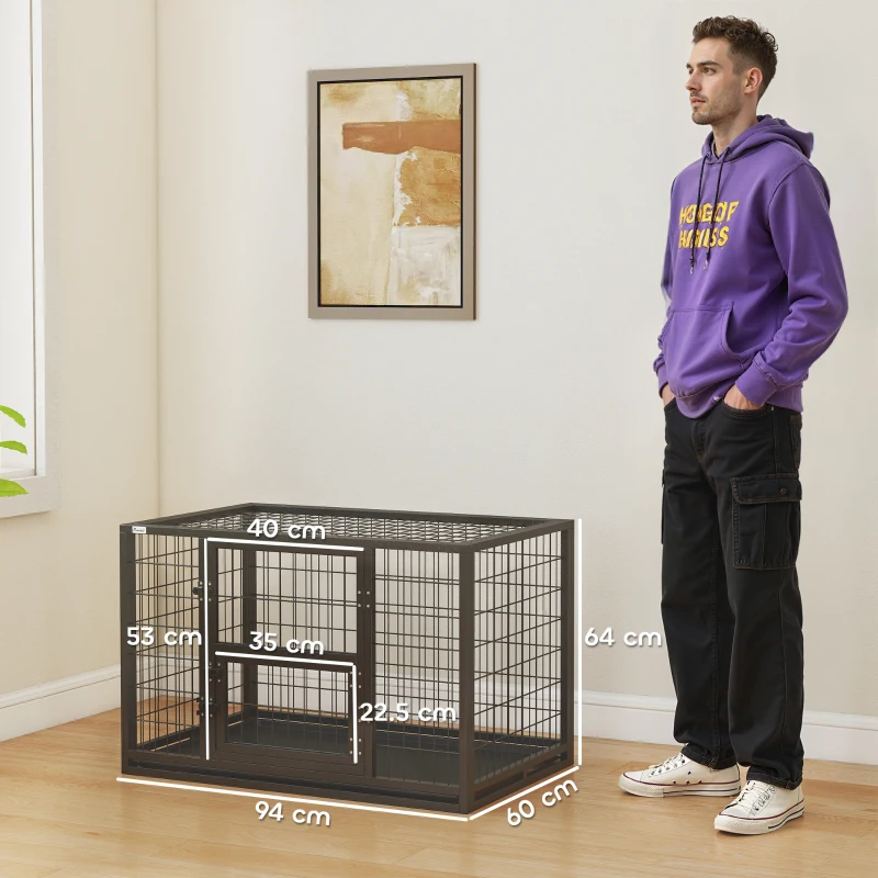PawHut Gabbia per Cani Robusta, 94x60x64 cm, con Vassoio Rimovibile.