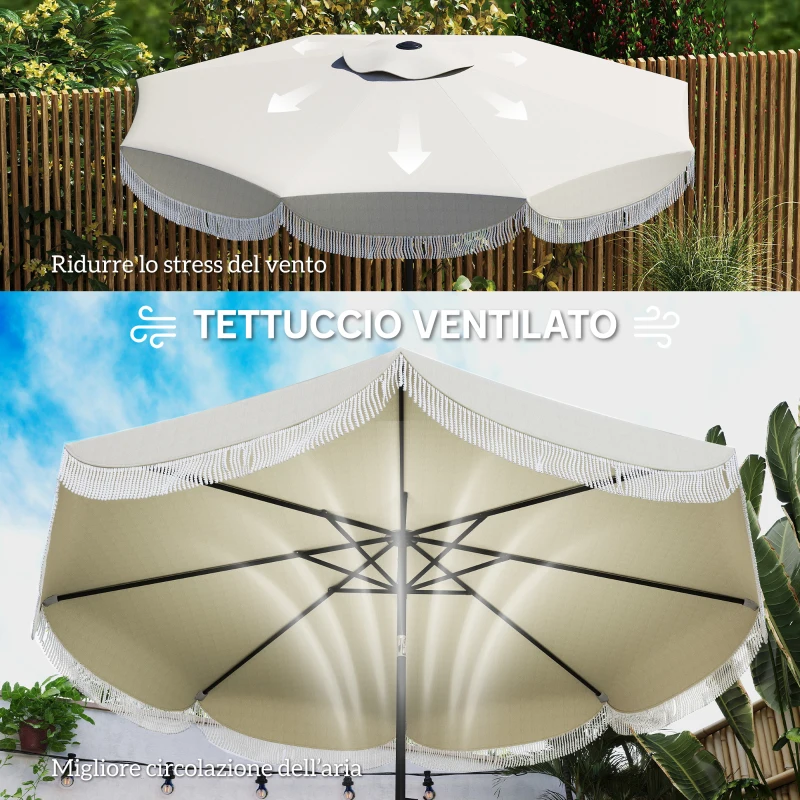 Outsunny Ombrellone da Giardino Rotondo 2.7x2.4 m con Manovella, in Metallo e Poliestere, Grigio Chiaro