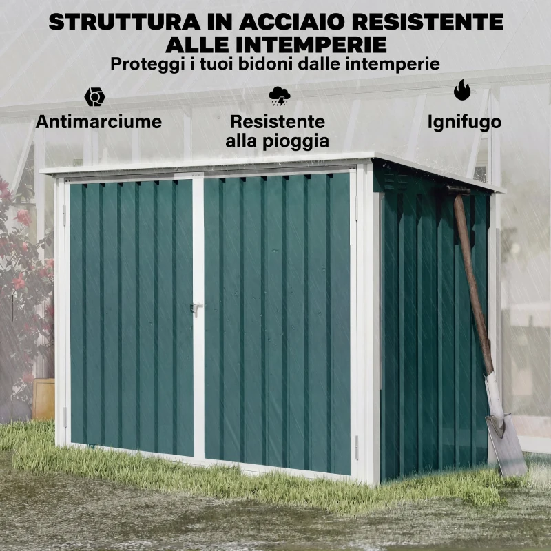 Outsunny Capanno Esterno Acciaio per Bidoni Spazzatura con Doppia Porta