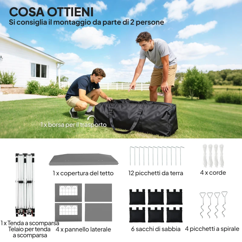 Outsunny Gazebo Pieghevole 3x6 m con Pareti e Altezza Regolabile, Protezione UV 50+, Grigio Chiaro