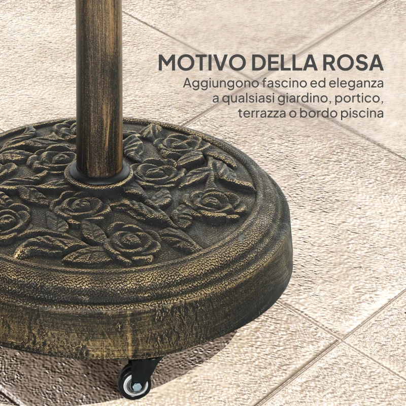 Outsunny Base per Ombrellone Rotonda in Resina da 21 kg con Ruote e Freni, Bronzo