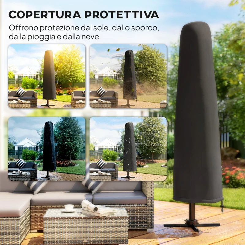 Outsunny Ombrellone da Giardino 3x3m Decentrato con Base a Croce e Copertura, in Alluminio, Cachi