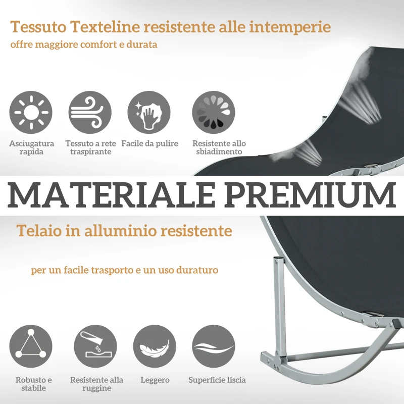 Outsunny Set 2 Sdraio da Giardino Pieghevoli in Alluminio e Texteline, 61x165x63 cm, Nero