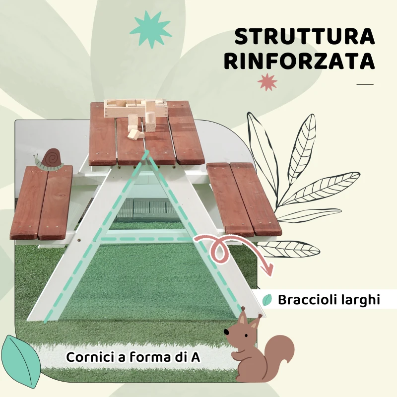 Outsunny Set Tavolo da Picnic per Bambini 3-8 Anni con Panche in Legno, 89x79x50 cm, Marrone