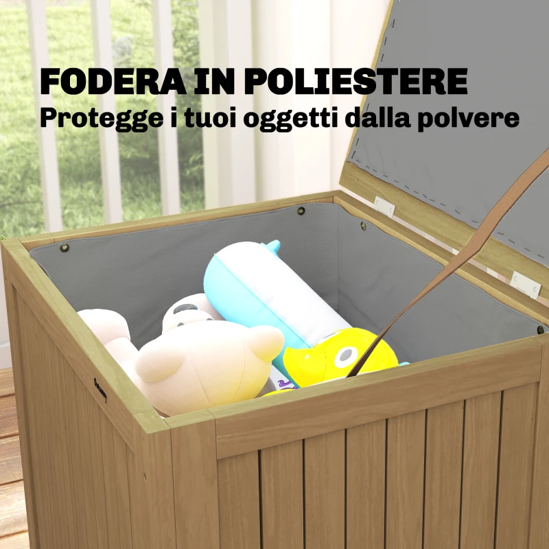 Outsunny Cassapanca da Esterno 130L con Coperchio Cerniere e Cinghia, in Legno, 63x51x58.5 cm, Marrone