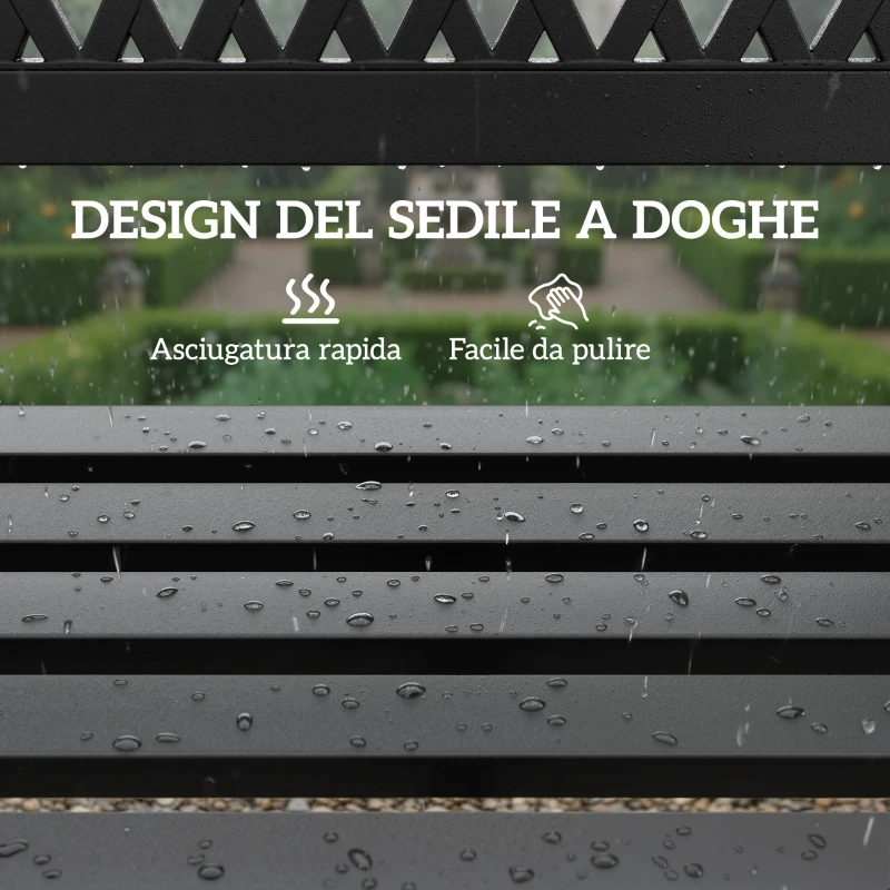 Outsunny Panchina da Giardino 2 Posti a Doghe con Braccioli, in Metallo, 119x50x75 cm, Nero