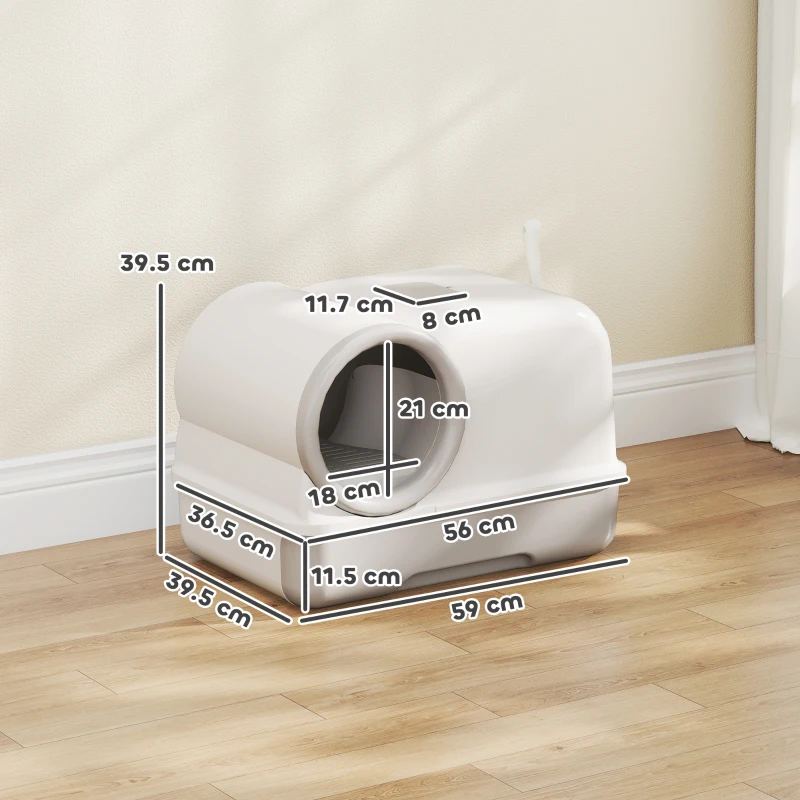 PawHut Lettiera per Gatti Chiusa con Vassoio, Paletta e Sacchetti Deodoranti, in PP, 59x39.5x39.5 cm, Bianco e Grigio