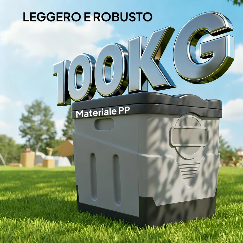 Outsunny WC Portatile da Campeggio con 12 Pacchetti Coagulanti e 12 Sacchetti di Smaltimento, 34x29x20 cm, Grigio Scuro