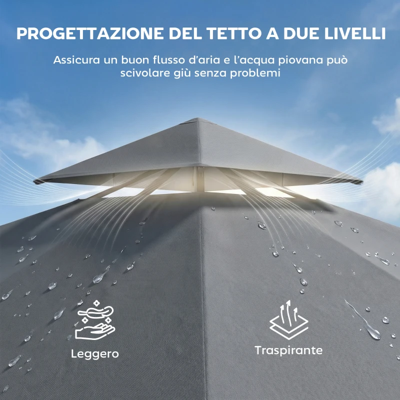 Outsunny Gazebo da Giardino con Tetto Estensibile e Fori di Drenaggio, in Metallo e Poliestere, 3.2x3.2 m, Grigio Scuro