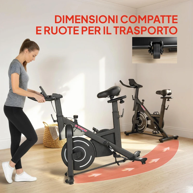 SPORTNOW Cyclette Magnetica Regolabile con Display LCD e Supporto per Tablet, in Acciaio e ABS, 103x49x98-112 cm, Nero