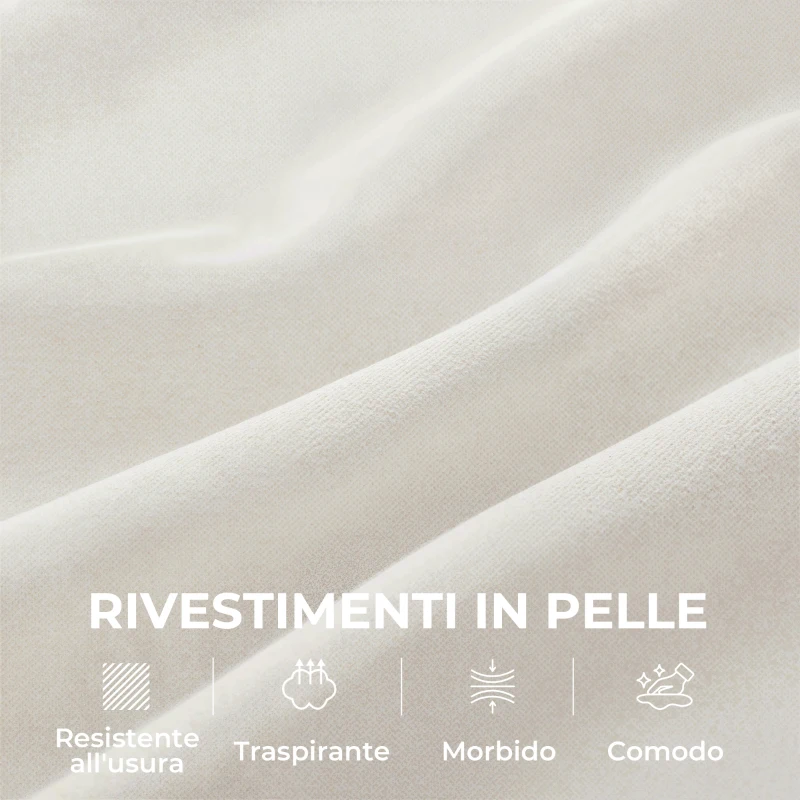 HOMCOM Divano 2 Posti Imbottito in Tessuto Effetto Pelle Traspirante, Imbottitura Spessa, 2 Cuscini, Braccioli, per Soggiorno, Crema