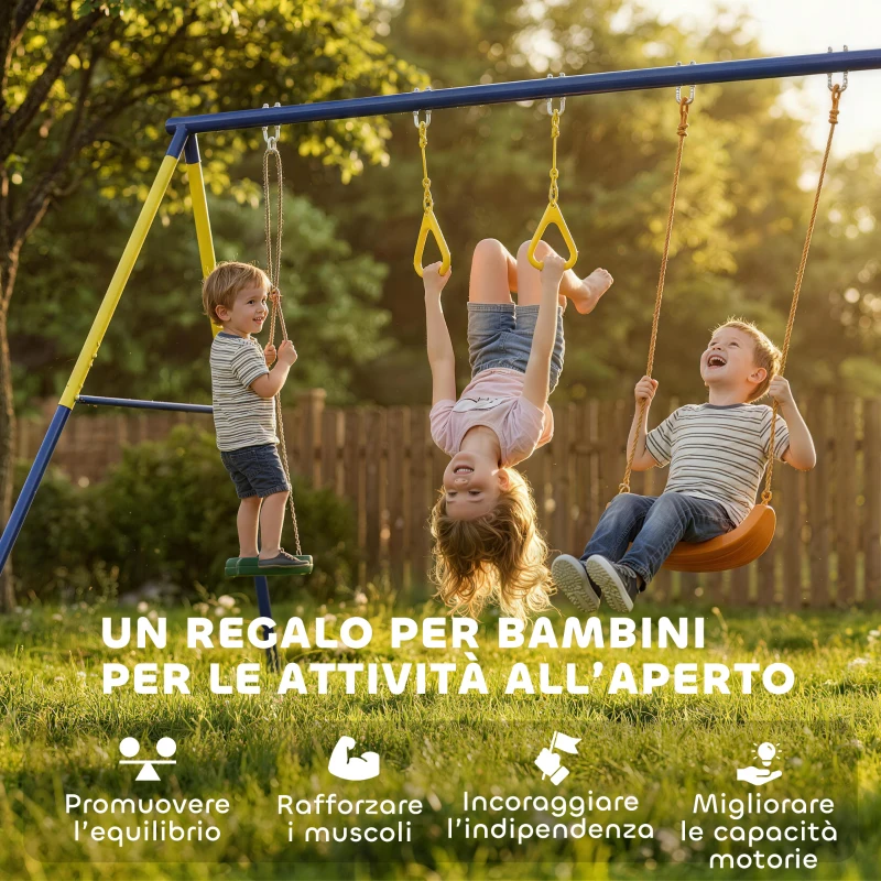 AIYAPLAY Altalena da Giardino 3 in 1 per Bambini 3-8 Anni, in Acciaio e PE, 285x160x181 cm, Multicolore