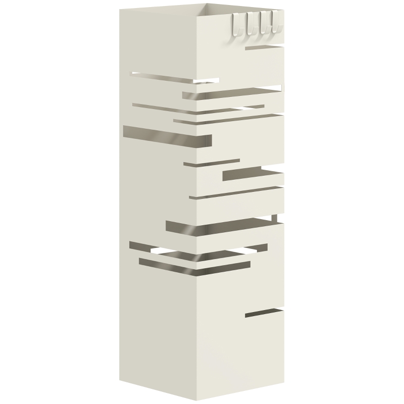 HOMCOM Portaombrelli Quadrato in Metallo con Vassoio Antigoccia Rimovibile e 4 Ganci, 15.5x15.5x49 cm, Beige