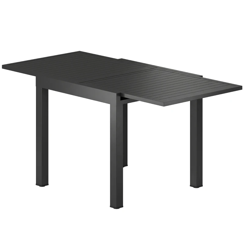 Outsunny Tavolo da Giardino a Doghe Allungabile per 4-6 Persone, in Alluminio, 80-160x80x75 cm, Nero